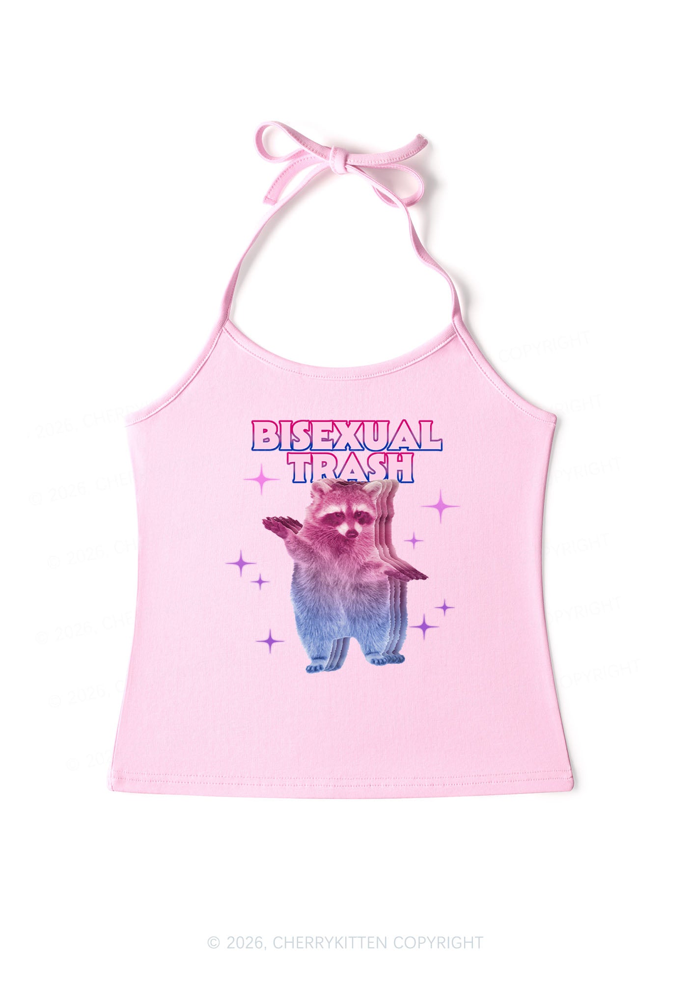 Bisexual Trash Raccoon Pride Y2K Halter Neck Cami Cherrykitten