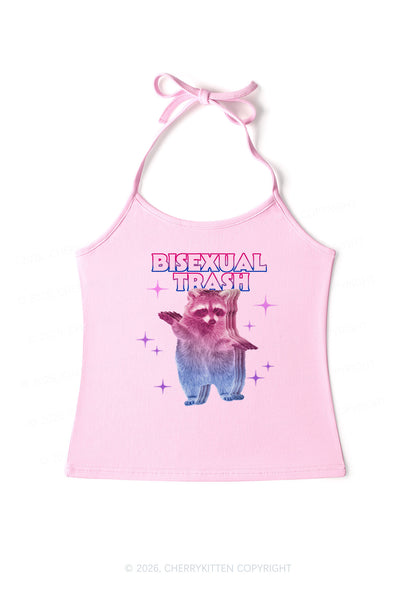 Bisexual Trash Raccoon Pride Y2K Halter Neck Cami Cherrykitten