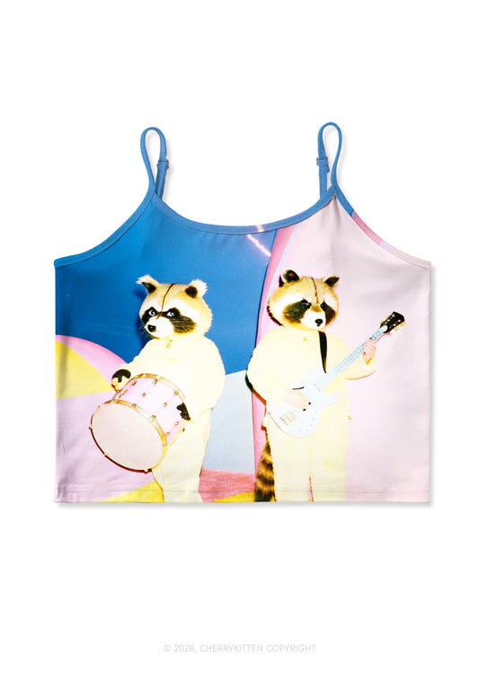 Raccoon Band Y2K Print Cami Crop Top Cherrykitten