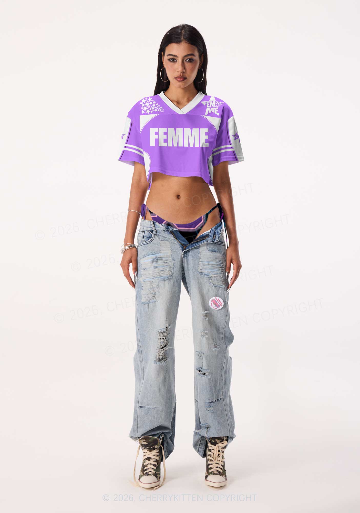 Purple Femme Pride Y2K Crop Sport Jersey Shirts Cherrykitten