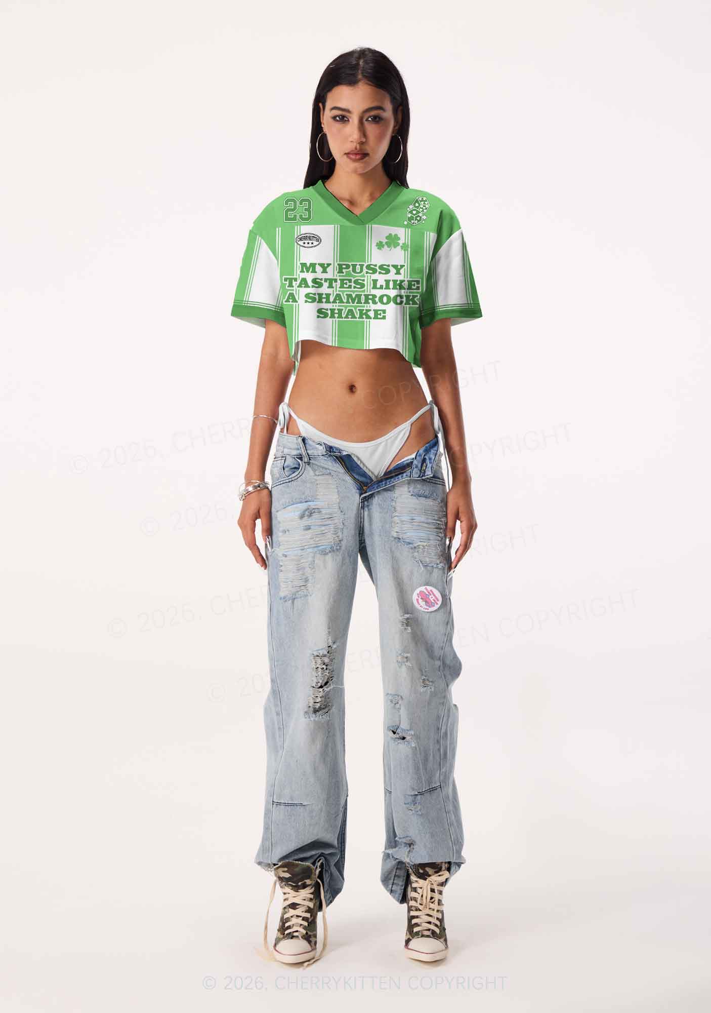 Custom My Puxxy Tastes Like Shamrock St Patricks Y2K Crop Sport Jersey Shirts Cherrykitten