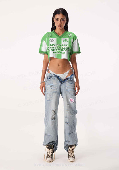 Custom My Puxxy Tastes Like Shamrock St Patricks Y2K Crop Sport Jersey Shirts Cherrykitten