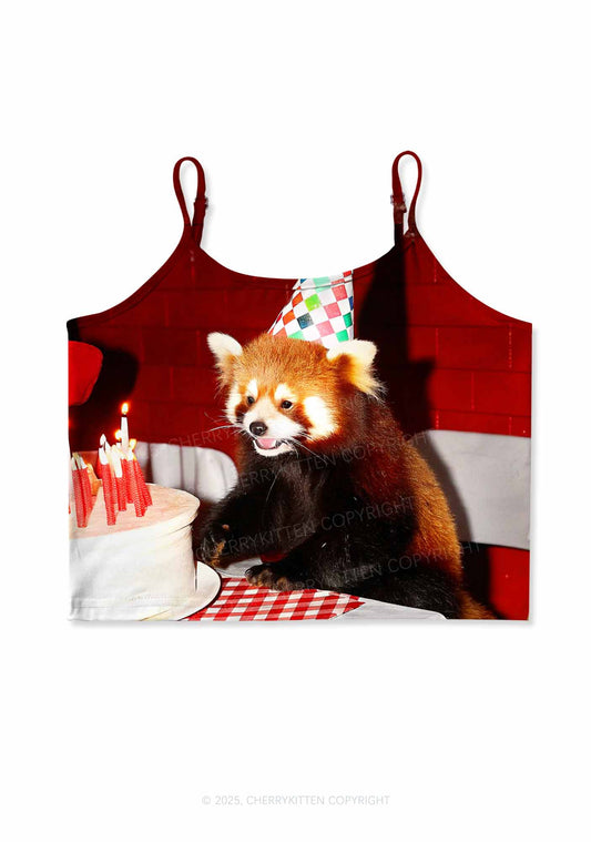 Birthday Cake Raccoon Y2K Print Cami Crop Top Cherrykitten