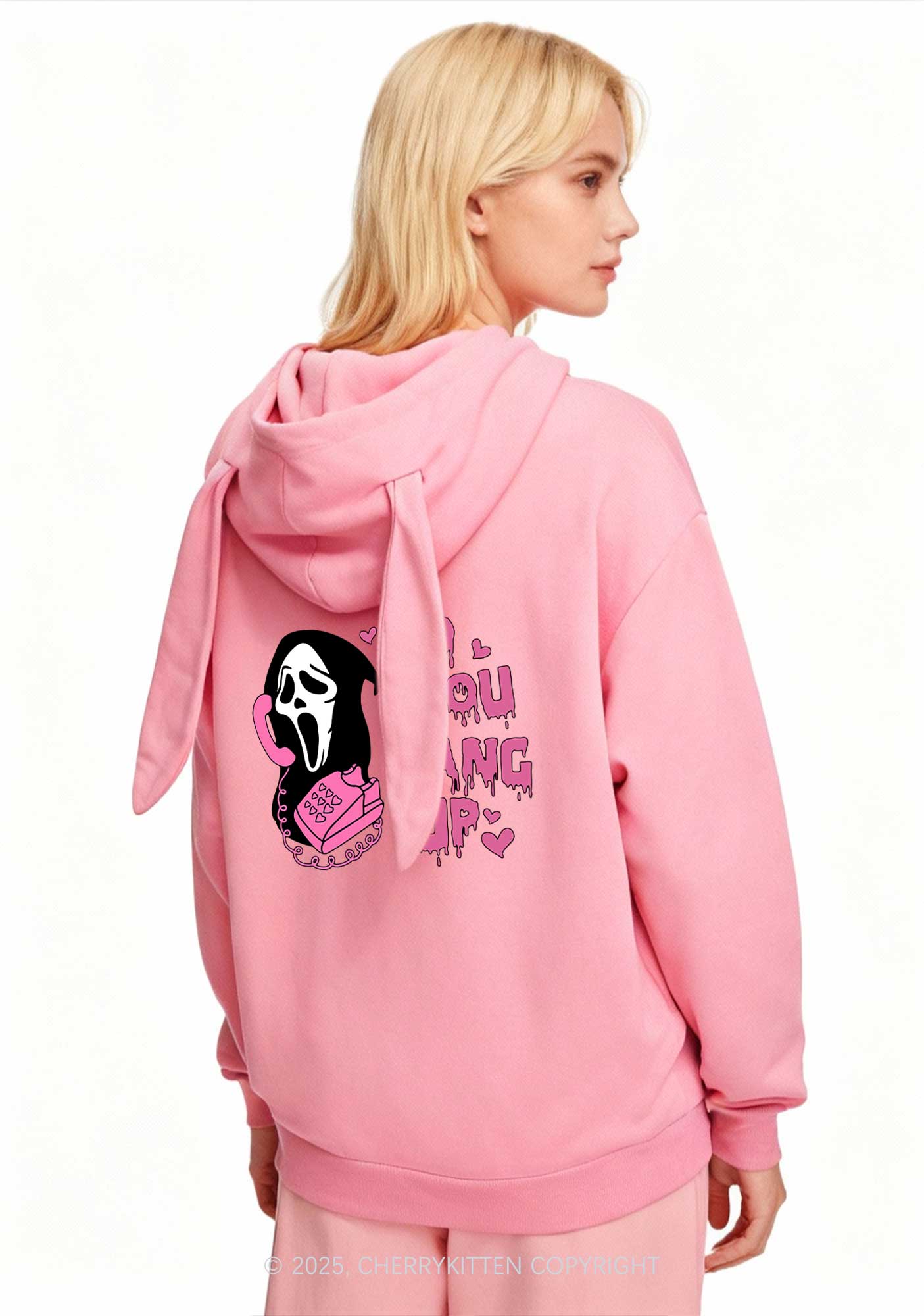 Halloween No You Hang Up Y2K Bunny Ear Zip Hoodie Cherrykitten