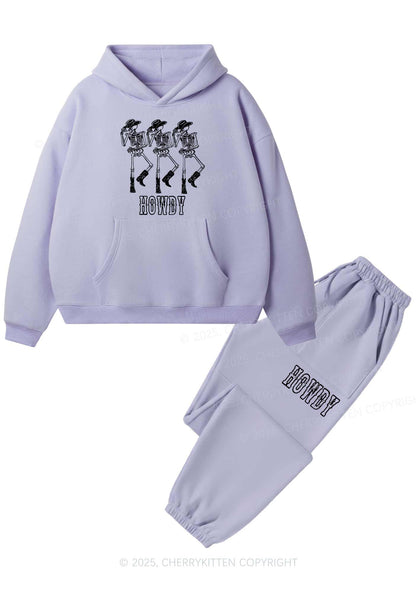 Halloween Howdy Dancing Skeletons Y2K Fleece Hoodie Set Cherrykitten