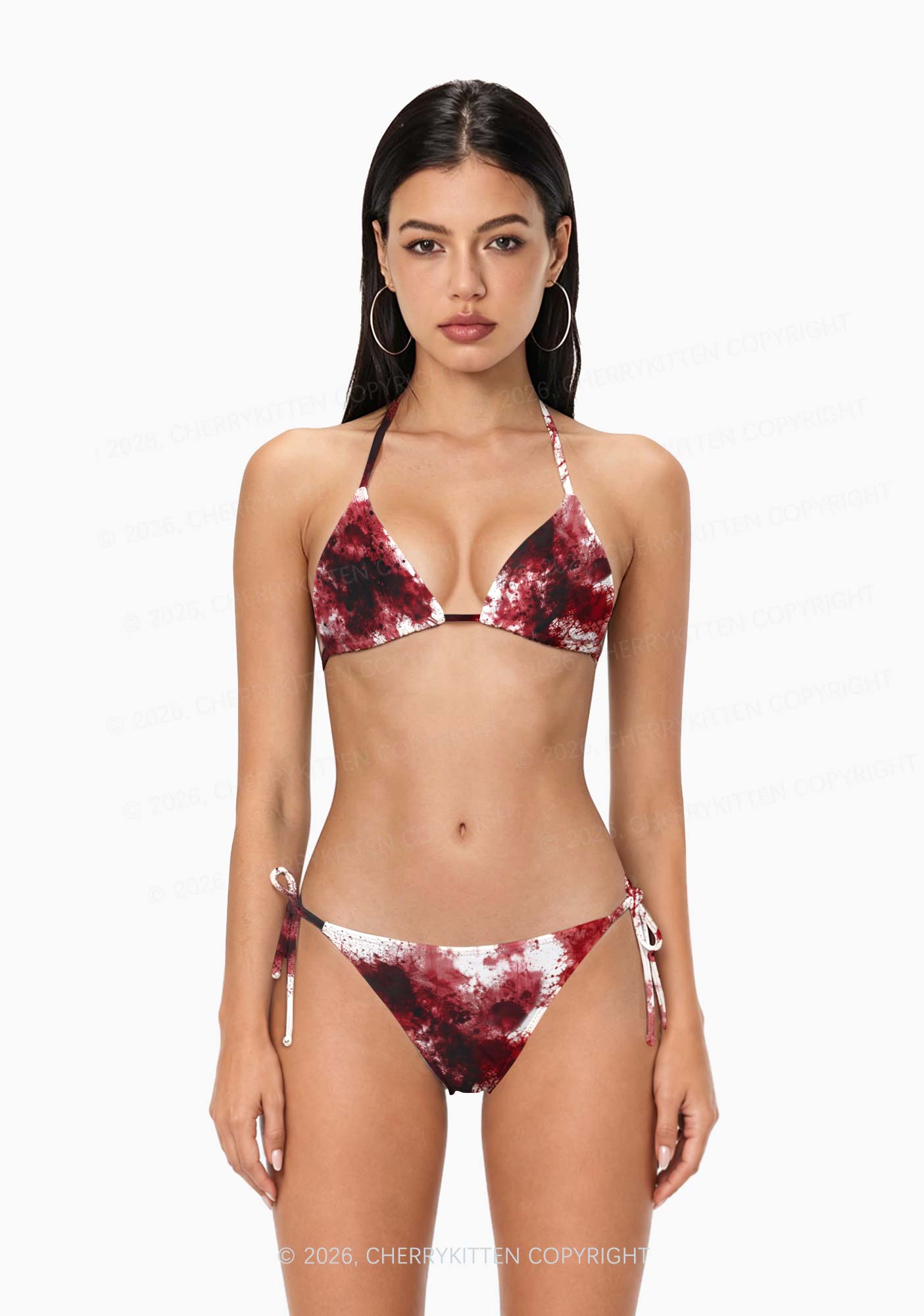 Halloween Blood Stains On White Y2K Print Bikini Set Cherrykitten