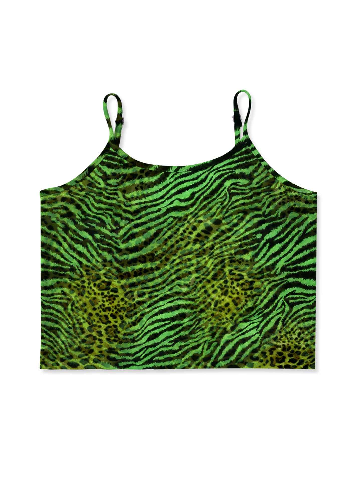 Green Zebra Leopard Pattern St Patricks Y2K Print Cami Crop Top Cherrykitten