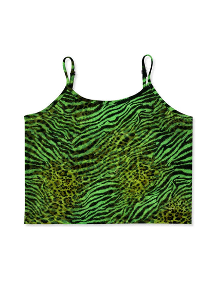 Green Zebra Leopard Pattern St Patricks Y2K Print Cami Crop Top Cherrykitten
