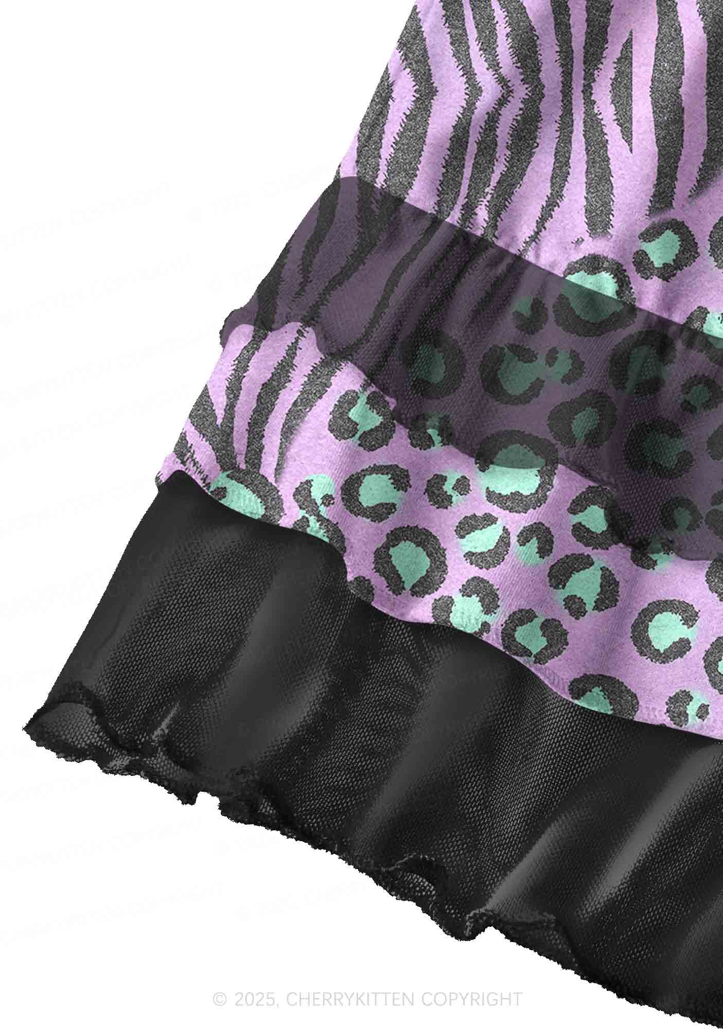 Lavender Zebra Y2K Print Mini Layered Skirt Cherrykitten