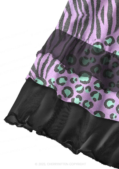 Lavender Zebra Y2K Print Mini Layered Skirt Cherrykitten