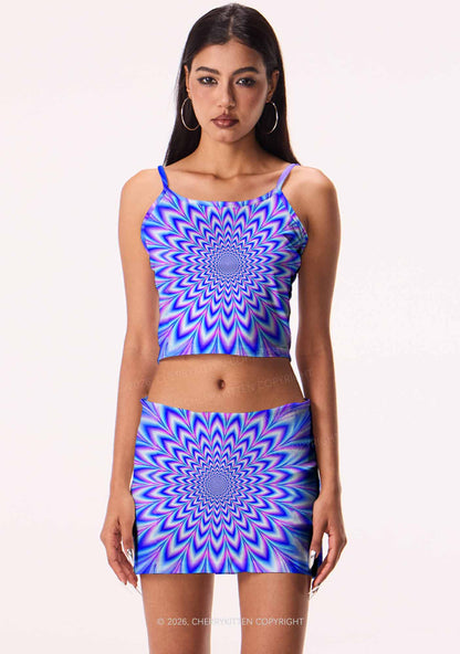 Blue Vortex Optical Illusion Y2K Print Cami Crop Top Cherrykitten