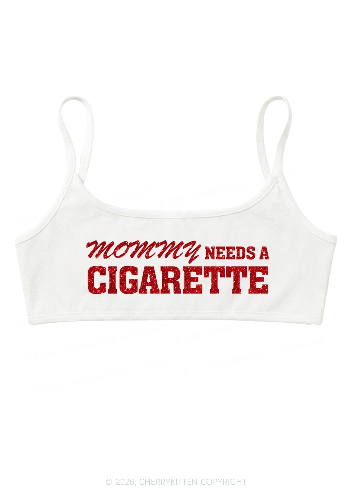 Glitter Mommy Needs A Cigarette Y2K Super Crop Cami Cherrykitten