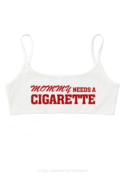 Glitter Mommy Needs A Cigarette Y2K Super Crop Cami Cherrykitten