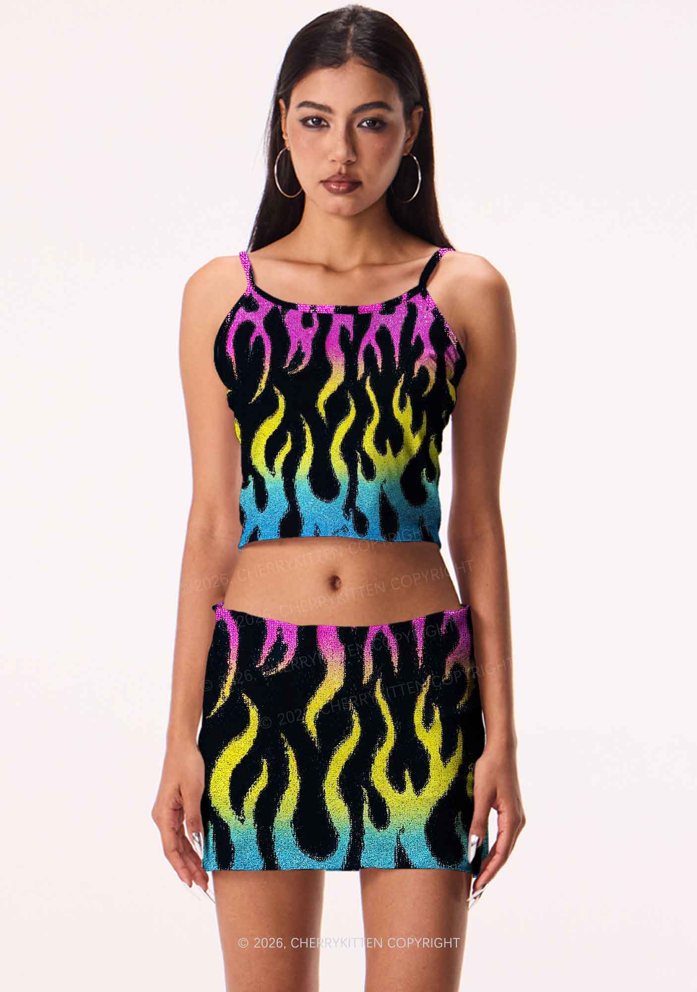 Pansexuality Flame Pride Y2K Print Cami Crop Top Cherrykitten