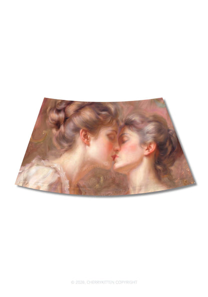 Pastel Dreamy Kissing Couple Pride Y2K Print Mini Skirt Cherrykitten