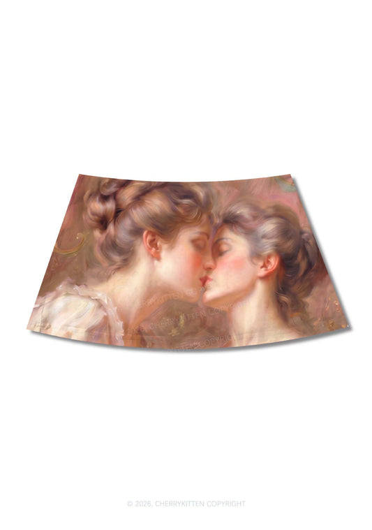 Pastel Dreamy Kissing Couple Pride Y2K Print Mini Skirt Cherrykitten