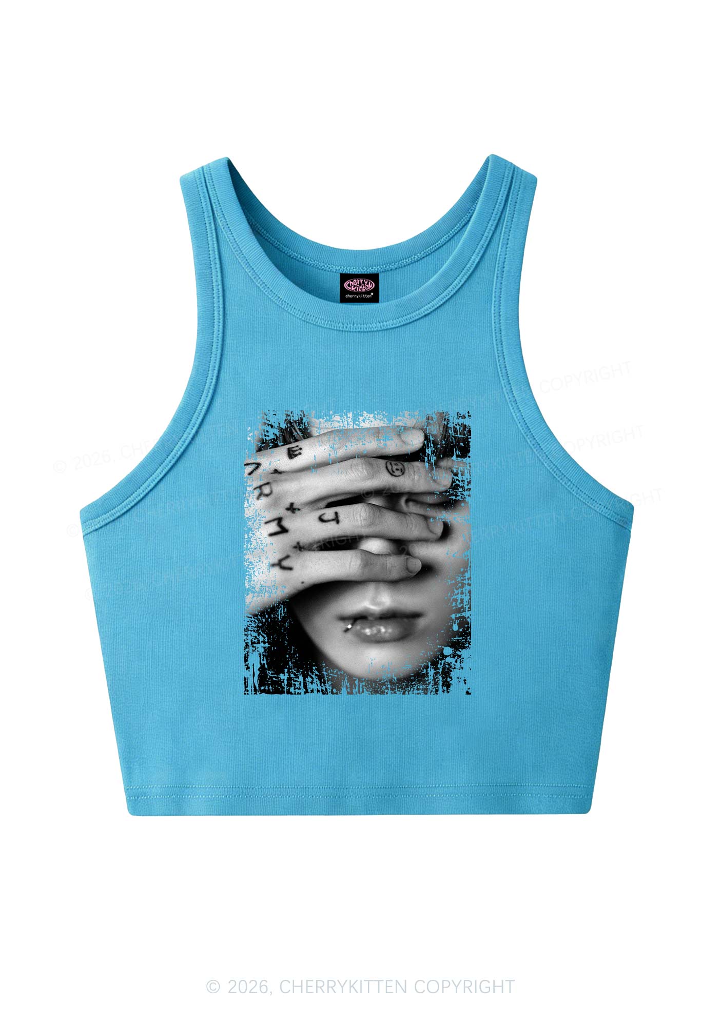 Tattoo Hand Portrait Kpop Y2K Crop Tank Top Cherrykitten