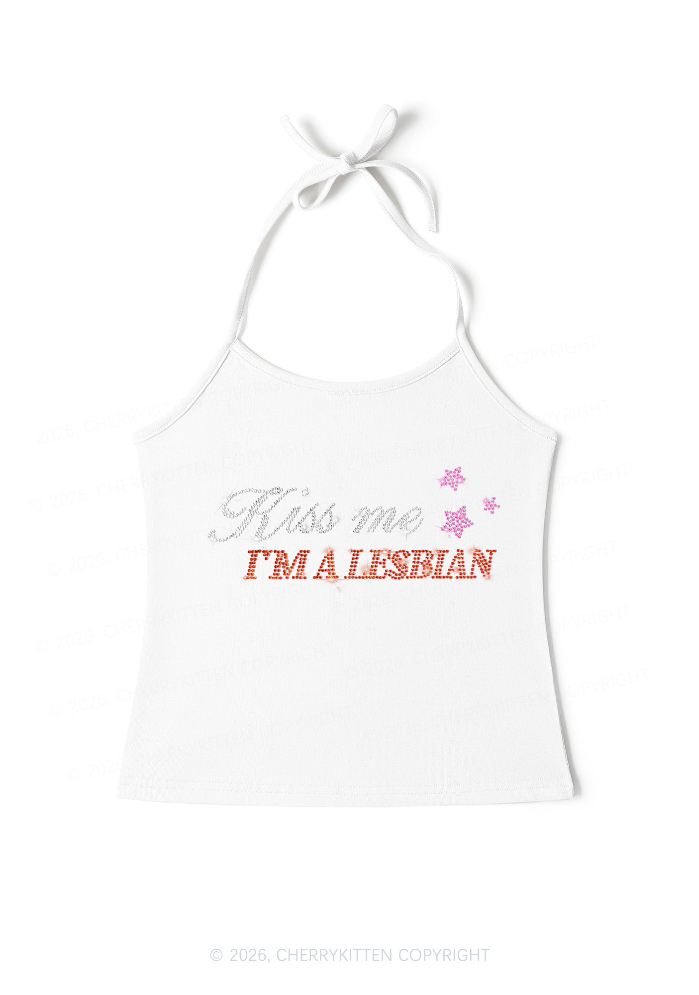 Rhinestone Kiss Me Im A Lesbian Pride Y2K Halter Neck Cami Cherrykitten