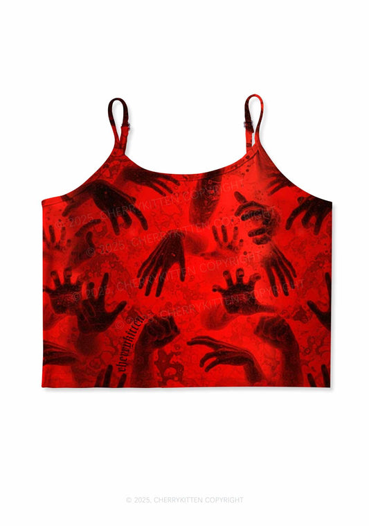 Halloween Red Hands Chaos Y2K Print Cami Crop Top Cherrykitten