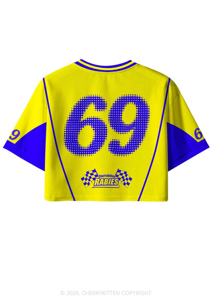Yellow I Have Rabies Y2K Crop Sport Jersey Shirts Cherrykitten