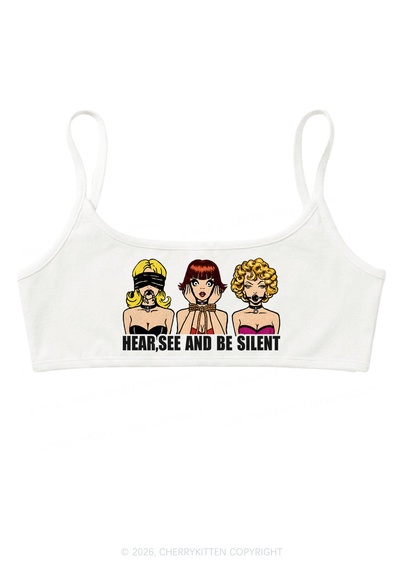 Hear See Be Silent Y2K Super Crop Cami Cherrykitten