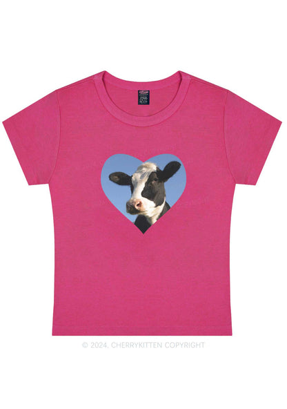 Curvy Attentive Cow Y2K Baby Tee Cherrykitten