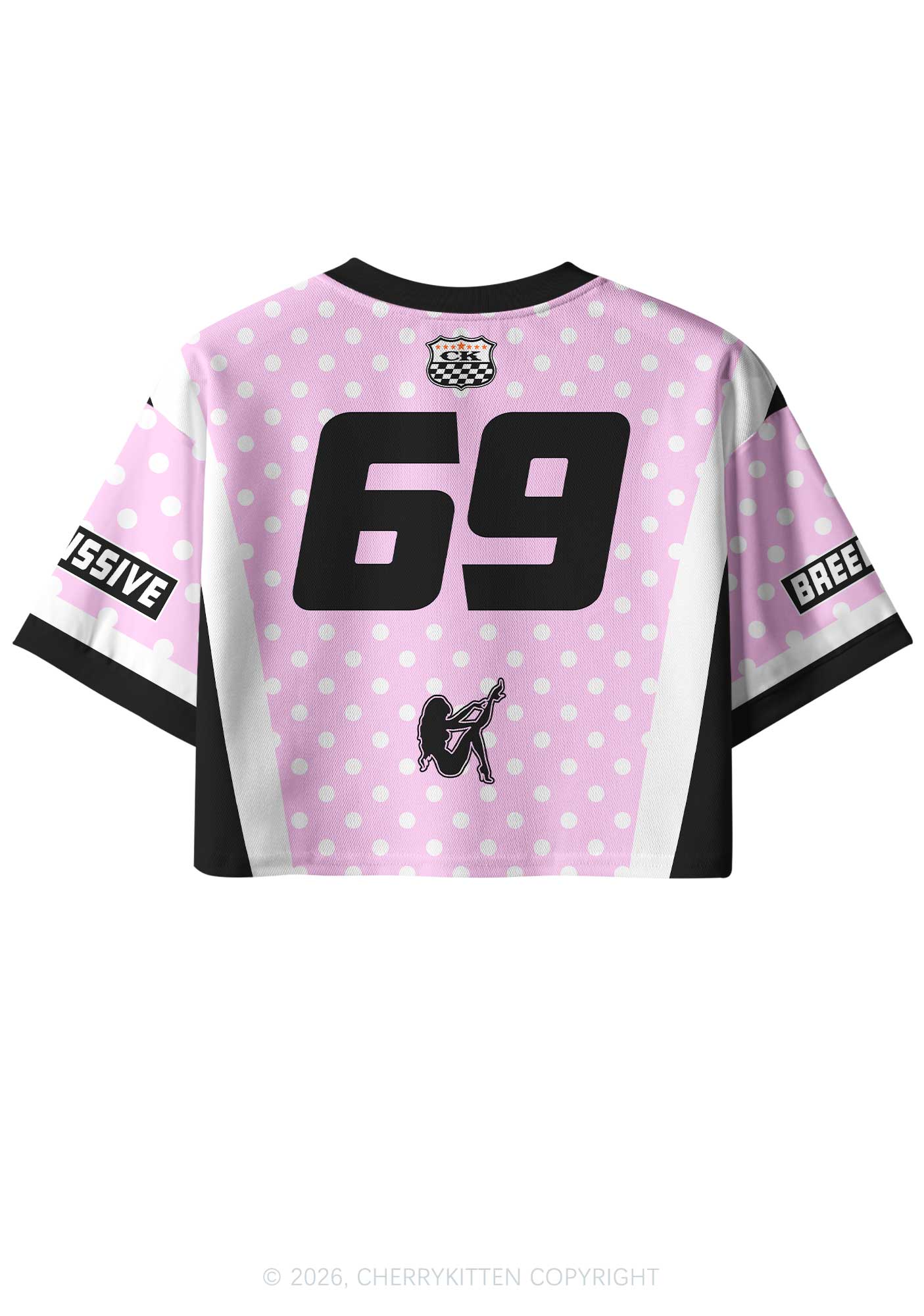 Submissive Breedable Pink Dots Y2K Crop Sport Jersey Shirts Cherrykitten