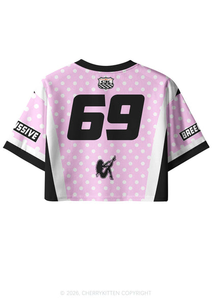 Submissive Breedable Pink Dots Y2K Crop Sport Jersey Shirts Cherrykitten