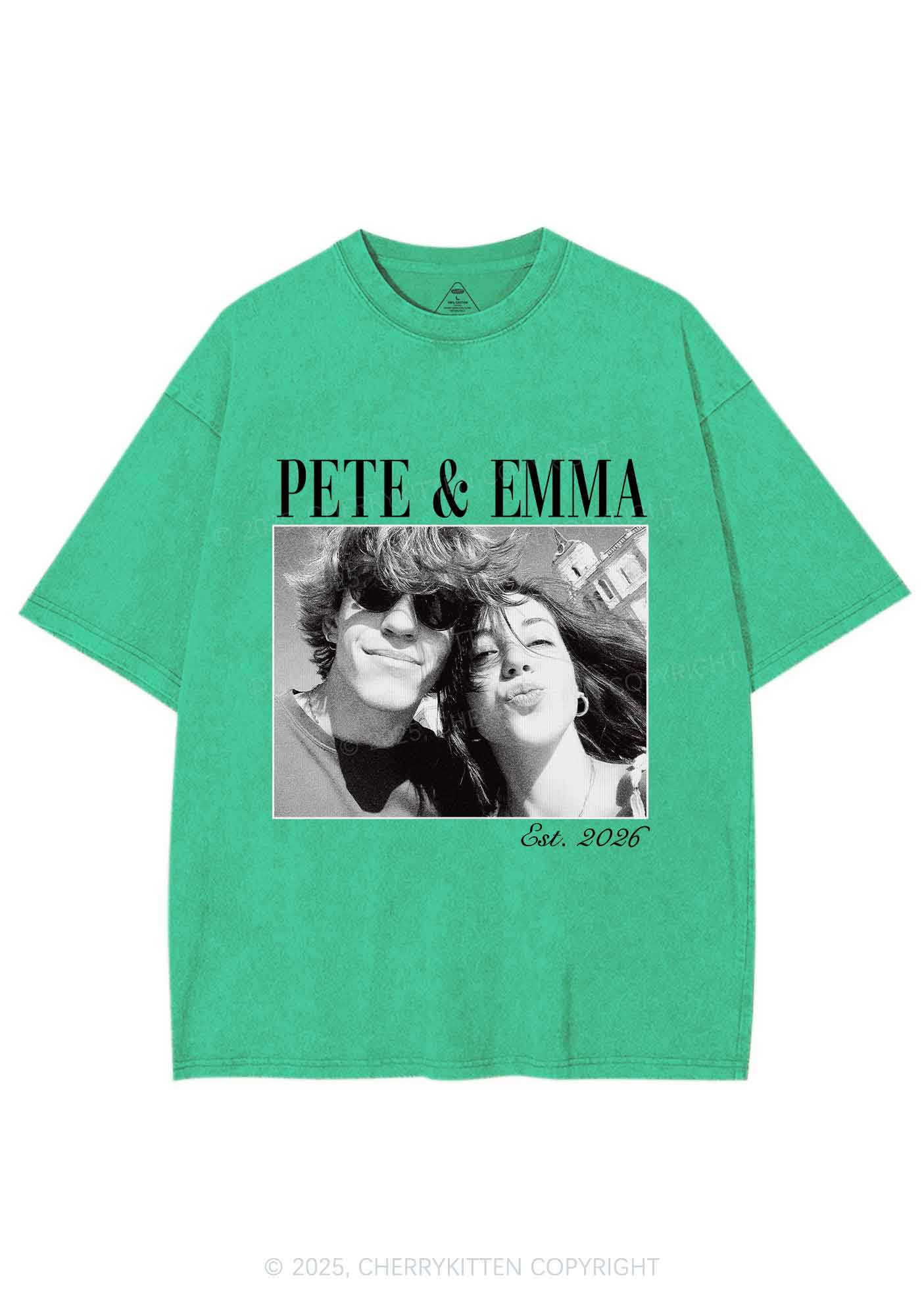 Custom Lover Photo Y2K Shirts Washed Tee Cherrykitten