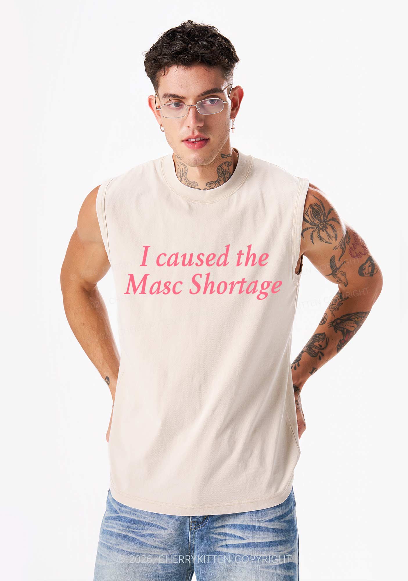 I Caused The Masc Shortage Pride Y2K Washed Muscle Tank Cherrykitten