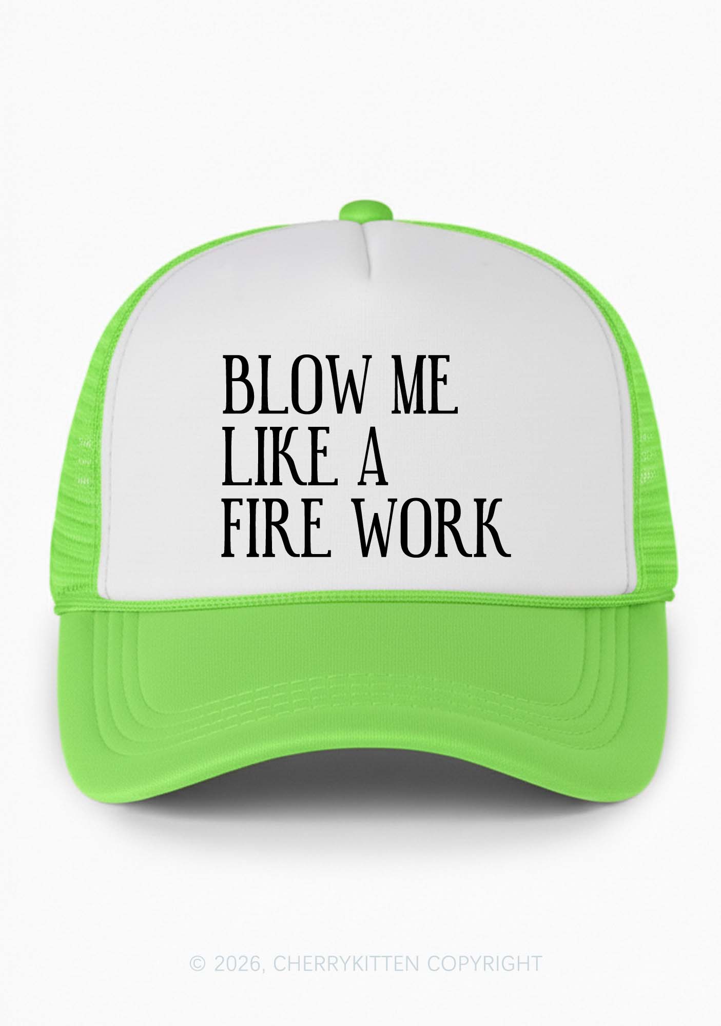 Blow Me Like Fire Work Y2K Colorblock Trucker Hat Cherrykitten