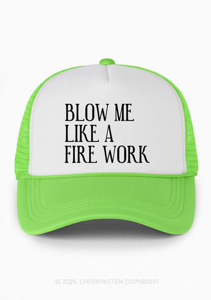Blow Me Like Fire Work Y2K Colorblock Trucker Hat Cherrykitten