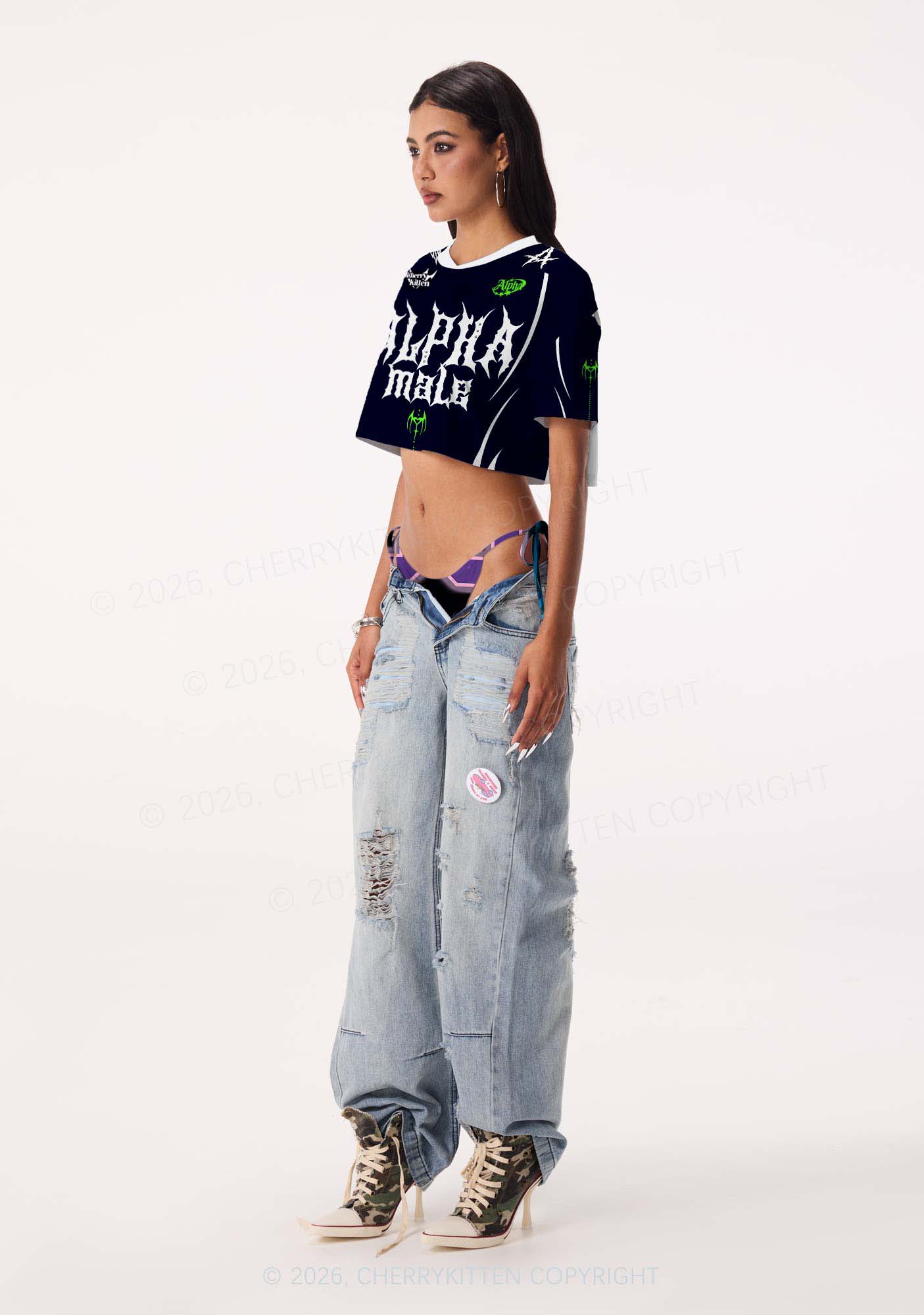 Punk Alpha Male Pride Y2K Crop Sport Jersey Shirts Cherrykitten