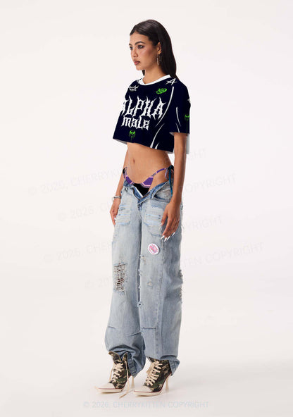 Punk Alpha Male Pride Y2K Crop Sport Jersey Shirts Cherrykitten