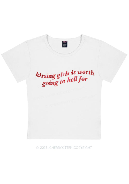 Rhinestone Kissing Girls is Worth Pride Y2K Baby Tee Cherrykitten