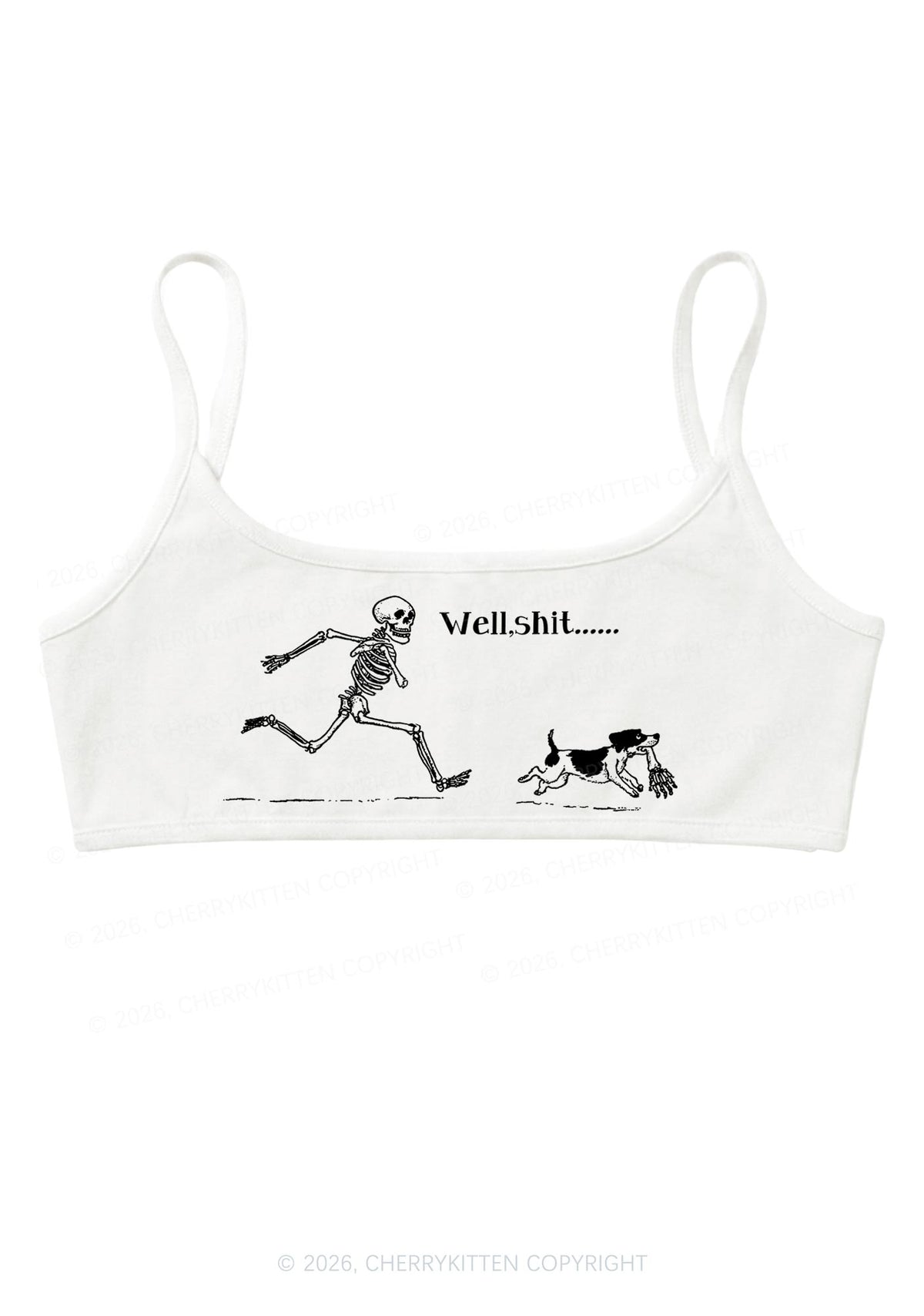 Halloween Skeleton Chase Dog Y2K Super Crop Cami Cherrykitten