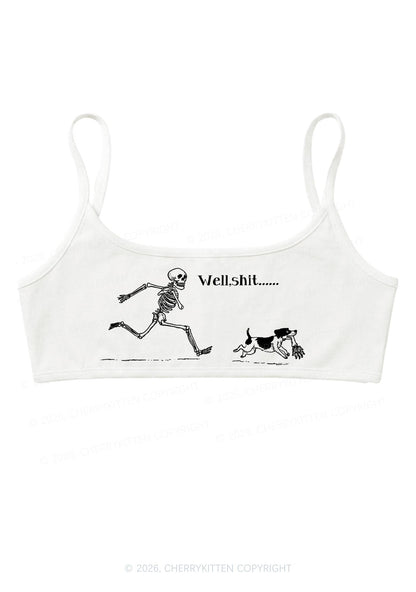 Halloween Skeleton Chase Dog Y2K Super Crop Cami Cherrykitten
