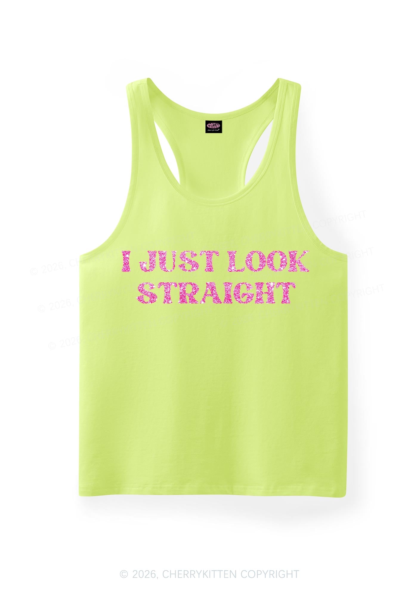 Glitter I Just Look Straight Pride Y2K Men Racerback Tank Top Cherrykitten