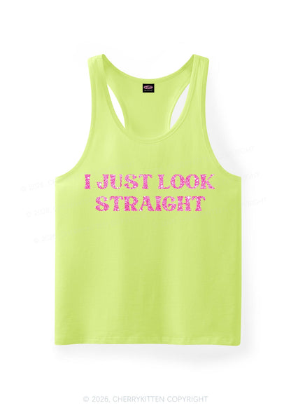 Glitter I Just Look Straight Pride Y2K Men Racerback Tank Top Cherrykitten