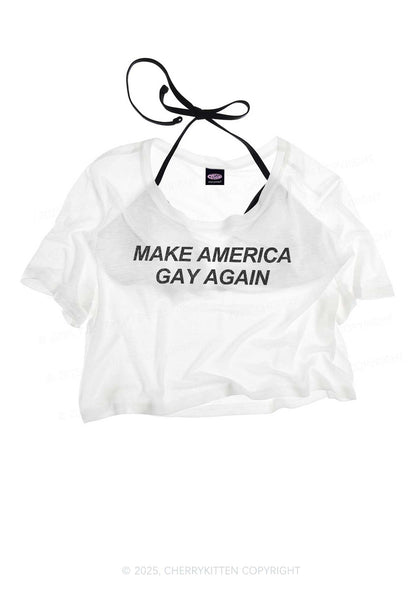 Make America Gay Again Pride Y2K Sheer Crop Tee Cherrykitten