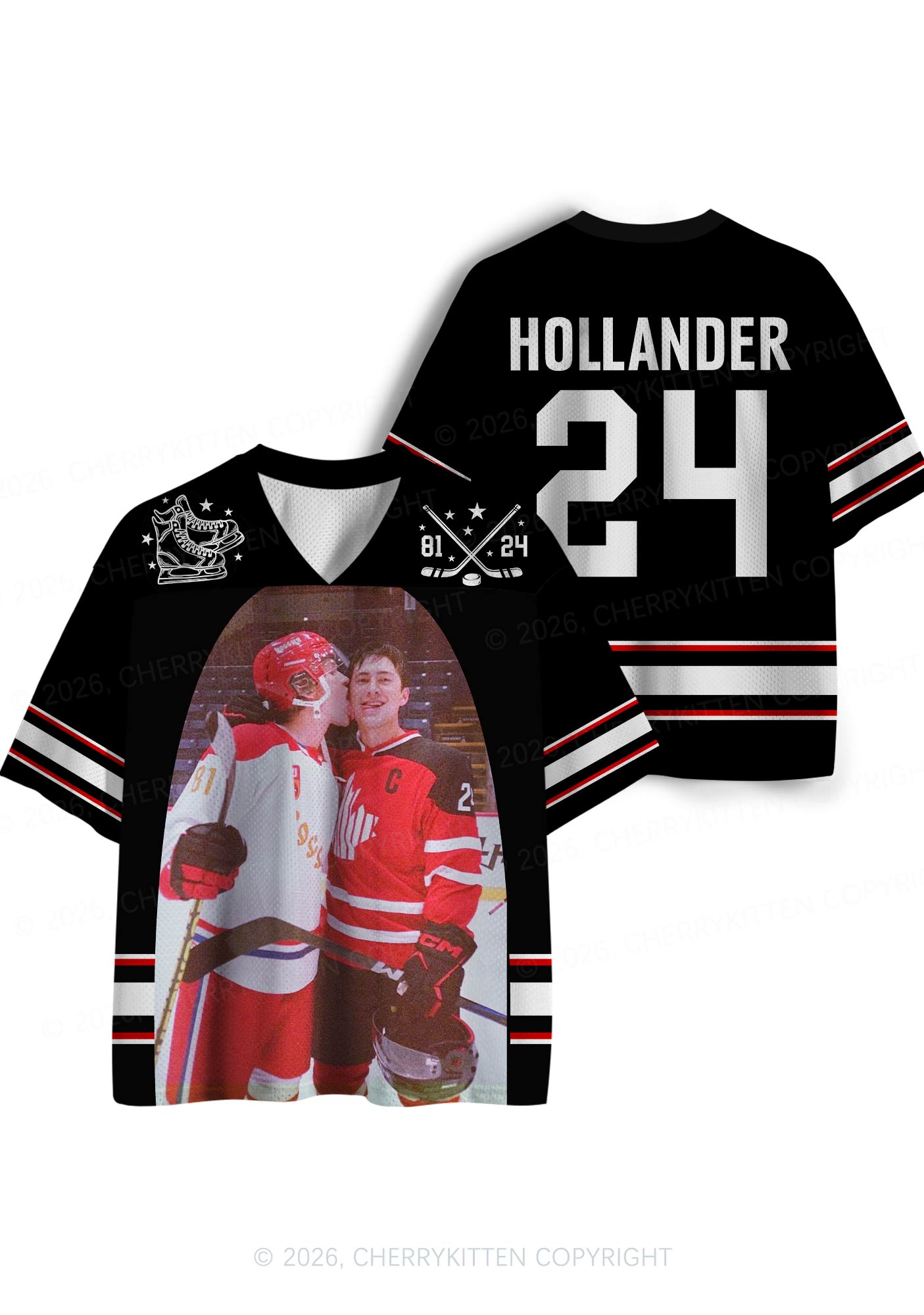 Black Hockey Boys Kissing HR Y2K Sport Jersey Shirts Cherrykitten