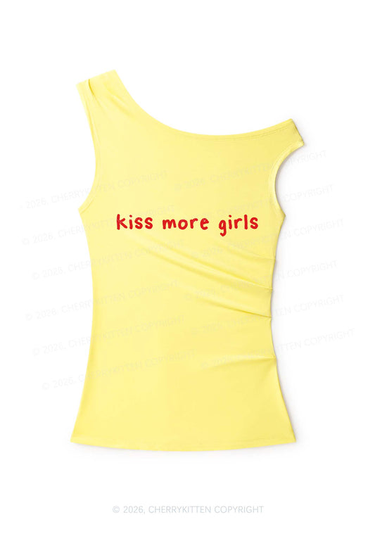 Kiss More Girls Pride Y2K Off Shoulder Tank Top Cherrykitten