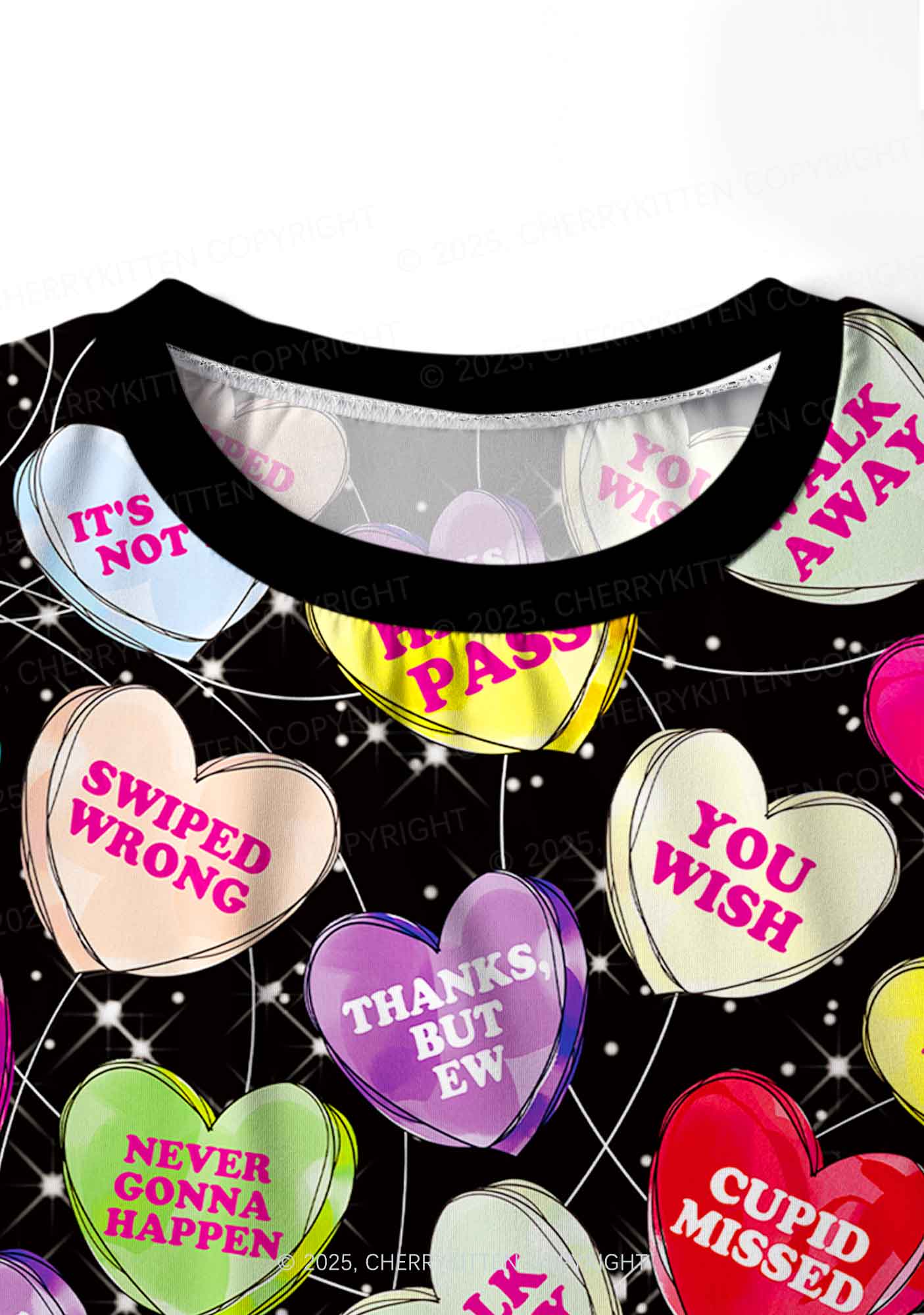 Anti Romantic Candy Y2K Valentine's Day Print Long Sleeve Pajama Set Cherrykitten