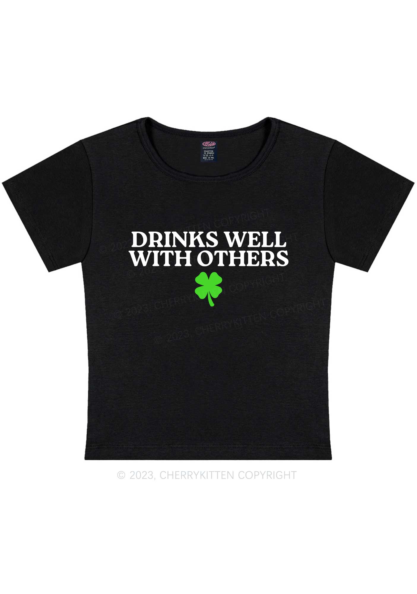 Drinks Well With Others St Patricks Y2K Baby Tee Cherrykitten