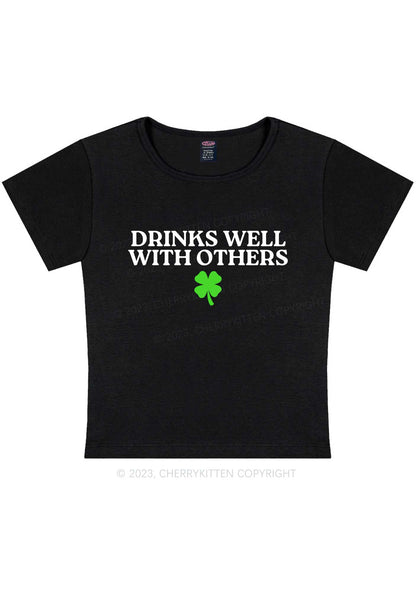 Drinks Well With Others St Patricks Y2K Baby Tee Cherrykitten