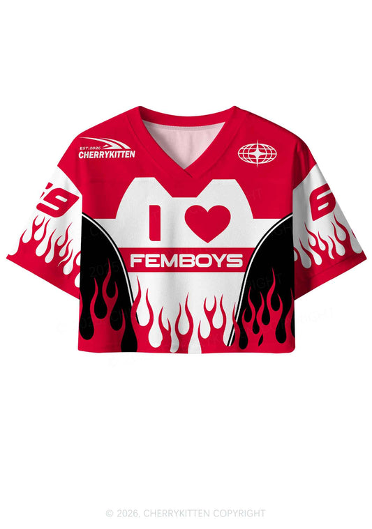 I Love Femboys Pride Y2K Crop Sport Jersey Shirts Cherrykitten
