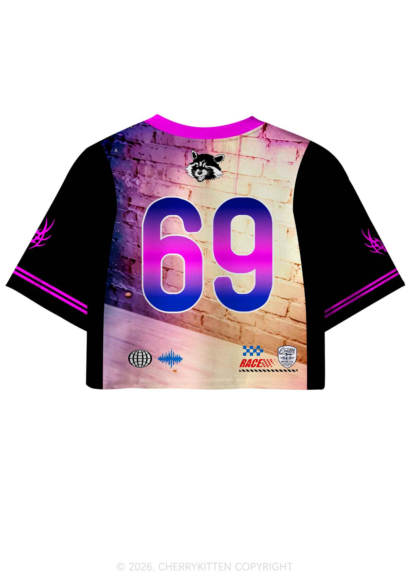 Club DJ Raccoon Y2K Crop Sport Jersey Shirts Cherrykitten