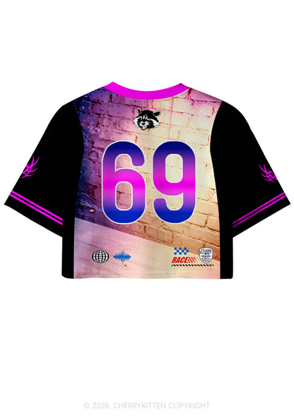 Club DJ Raccoon Y2K Crop Sport Jersey Shirts Cherrykitten
