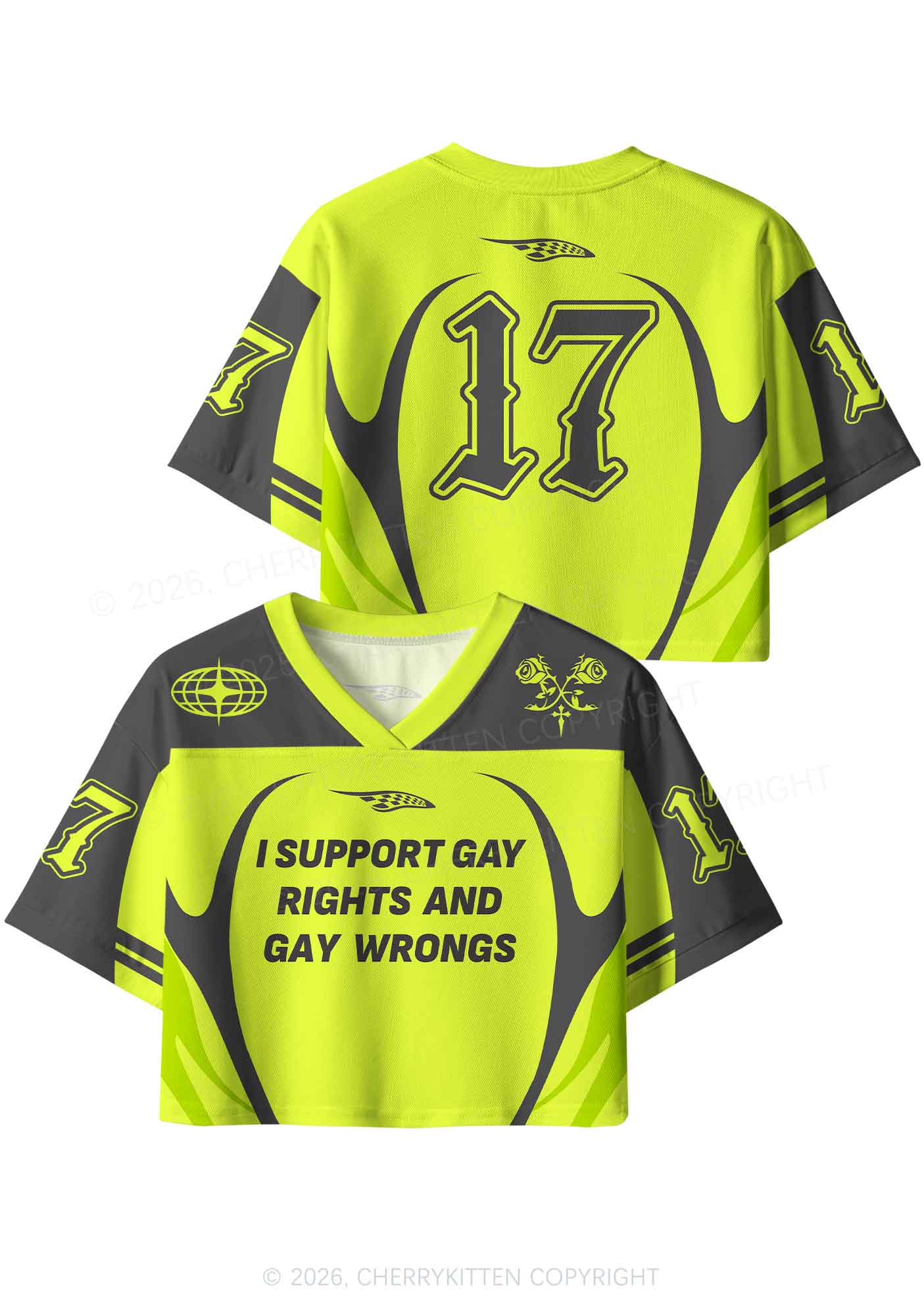 Lime Green I Support Gay Rights Pride Y2K Crop Sport Jersey Shirts Cherrykitten