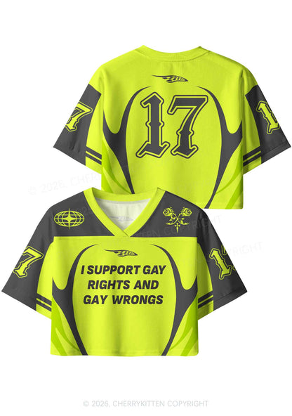 Lime Green I Support Gay Rights Pride Y2K Crop Sport Jersey Shirts Cherrykitten